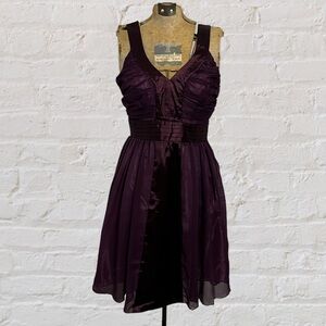 Purple Lilac Satin Top Center Panel Sheer Sleeveless Drop Waist Above Knee Dress